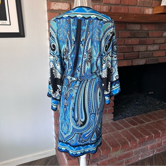 Etro Milano Blue Paisley V-Neck Dress Sz M - Picture 6 of 8